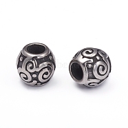 304 Stainless Steel European Beads, Large Hole Beads, Barrel, Antique Silver, 11.5x10.5mm, Hole: 5mm(STAS-G220-47AS)