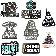 8Pcs 8 Style Science Theme Word Enamel Pin, Gunmetal Alloy Badge for Backpack Clothes, Mixed Color, 18~35x23~35.5x1.5mm, Pin: 0.1mm, 1Pc/style(JEWB-SC0001-31)