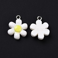 Opaque Resin Pendants, with Platinum Tone Iron Loops, Flower Charm, White, 21x16x5.5mm, Hole: 2mm(RESI-J023-09A)