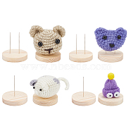 8Pcs 4 Styles Wood Crochet Doll Base Display Rack with Iron Pin, Plush Doll Display Base Wooden Support Stand, Flat Round, Antique White, 5~5.1x4.45~5.2cm, 2pcs/style(FIND-FG0003-19)