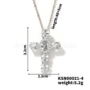 Brass Pave Cubic Zirconia Cross Pendant Necklaces, Western Style Jewelry for Women Men, Platinum, Clear, 15.75 inch(40cm)(CU6638-3)