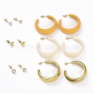 Ring & Daisy & Star & Square Rhinestone Stud Earrings, Resin Half Hoop Earrings, Open Hoop Earrings for Women, Golden, Mixed Color, 6~38.5x6~16mm, Pin: 0.7~0.8mm, 6 pairs/set(EJEW-D277-07G)