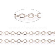 Brass Flat Oval Cable Chains, Unwelded, with Spool, Cadmium Free & Nickel Free & Lead Free, Rose Gold, 3.3x2.6x0.5mm, about 301.83 Feet(92m)/roll(CHC025Y-01-RG)