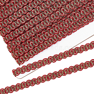Braided Polyester Lace Trim, Garment Accessories, Red, 3/8 inch(10mm), about 16.40 Yards(15m)/Card(OCOR-WH0079-23B)