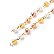 Handmade Glass Pearl Beaded Chains, with Brass Eye Pins, Unwelded, Yellow, 13x6mm, about 3.28 Feet(1m)/Strand(AJEW-JB01136-04)