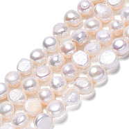 Natural Cultured Freshwater Pearl Beads Strands, Two Sides Polished, Creamy White, 7~8x7~8x4~6mm, Hole: 0.7mm, about 53~54pcs/strand, 13.98 inch~14.37 inch(35.5~36.5cm)(PEAR-N014-07G)