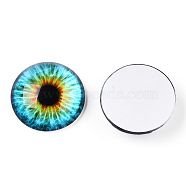 Glass Cabochons, Half Round with Eye, Cyan, 20x6.5mm(GGLA-T004-03L)