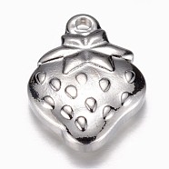 201 Stainless Steel Charms, Strawberry, Stainless Steel Color, 15x11x3mm, Hole: 1mm(STAS-G073-29P)