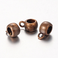 Tibetan Style Hangers, Bail Beads, Lead Free and Cadmium Free, Barrel, Red Copper, about 11.5mm long, 8mm wide, 5.5mm thick, 4.8mm inner diameter, hole: 2mm(X-K0825061)