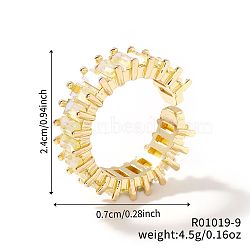 Brass Glass Cuff Rings, Open Rings for Women, Light Yellow(ZQ1341-9)