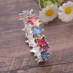 Alloy Enamel Links Stretch Bangles, Star, Silver, Inner Diameter: 2-3/8 inch(6cm)(BJEW-B100-02)