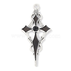 Rack Plating Alloy Enamel Pendants, with Rhinestone, Cadmium Free & Nickel Free & Lead Free, Sword, Black, 47x21.5x3.5mm, Hole: 2mm(PALLOY-F018-29AS-01)