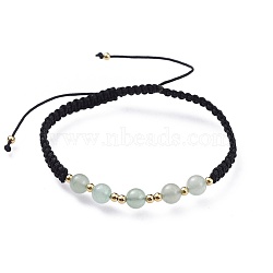 Adjustable Natural Green Aventurine Braided Bead Bracelets, Nylon Cord Square Knot Bracelet, with Brass Findings, Golden, 2 inch(5.2cm)(BJEW-JB04599-03)