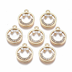 Brass Micro Pave Clear Cubic Zirconia Charms, Nickel Free, Smile Face, Real 18K Gold Plated, 14x11.5x2mm, Hole: 1.2mm(KK-Q277-054-NF)