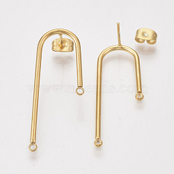 304 Stainless Steel Stud Earring Findings, for DIY Earring Making, with Ear Nuts/Earring Backs, Golden, 37x15x1.5mm, Hole: 1.5mm, Pin: 0.8mm(X-STAS-S079-143B)
