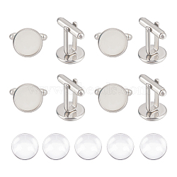 10Pcs 304 Stainless Steel Cuff Button, Cufflink Findings for Apparel Accessories, 10Pcs Transparent Glass Cabochons, Stainless Steel Color, 11.5~13.5x4mm(STAS-UN0046-17)