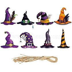 Halloween Paper Party Decoration, with Rope, for Home Wall Hanging, Garden & Home Decorations, Mixed Color, Hat, 78~113x74~103mm, 8pcs/set(PW-WGBE3D0-01)