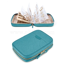 Rectangle Velvet Jewelry Box, Travel Portable Jewelry Case, Zipper Storage Boxes, for Necklaces, Rings, Earrings and Pendants, Turquoise, 17x24.3x5cm(PW-WG49530-03)