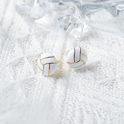 304 Stainless Steel Stud Earrings, with Enamel, Ball Series, Golden, Volleyball, 10mm(EJEW-Q028-02B-G)