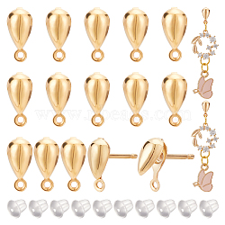 BENECREAT 80Pcs Brass Stud Earring Findings, with Plastic Ear Nuts, Long-Lasting Plated, Teardrop with Loop, Real 18K Gold Plated, 12x9x4mm, Hole: 0.9mm, Pin: 0.7mm(KK-BC0002-86)