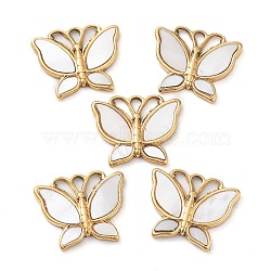304 Stainless Steel Pendants, with Pave Shell, Butterfly Charm, Real 14K Gold Plated, 12.5x15x1.8mm, Hole: 2x1.5mm(STAS-L022-361G)