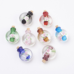 Handmade Silver Foil Lampwork Perfume Bottle Pendants, Essential Oil Bottle, Mixed Color, 34.5~35.5mm, Hole: 4.5mm, Bottle Capacity: 0.5~1ml(0.017~0.03 fl. oz)(FOIL-P001-C)