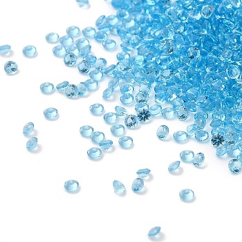 Cubic Zirconia Cabochons, Faceted Diamond, Light Sky Blue, 1.3x1mm