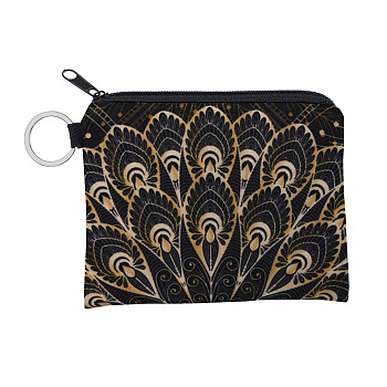 Mandala Flower Pattern Polyester Clutch Bags, Change Purse with Zipper & Key Ring, for Women, Rectangle, Goldenrod, 12x9.5cm
