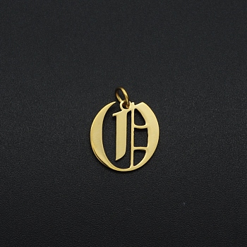 201 Stainless Steel Pendants, with Jump Ring, Old English, Letter, Laser Cut, Golden, Letter.O, 15x14x1mm, Hole: 3mm