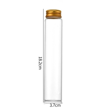 Clear Glass Bottles Bead Containers, Screw Top Bead Storage Tubes with Aluminum Cap, Column, Golden, 3.7x18cm, Capacity: 150ml(5.07fl. oz)