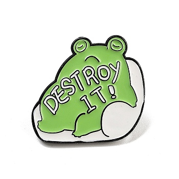 Cartoon Frog Alloy Enamel Brooch, Destroy it Animal Enamel Pins for Backpack Clothes, Lime Green, 27x29x1.8mm