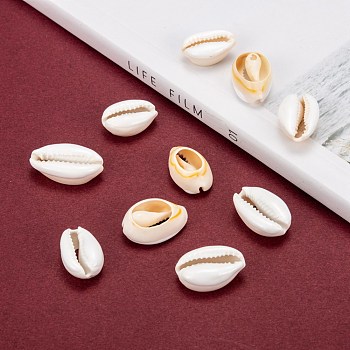 Natural Cowrie Shell Beads, with Enamel, No Hole/Undrilled, Seashell Color, 20~26x13~18x5~7mm