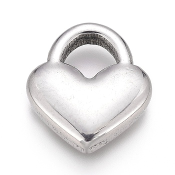 304 Stainless Steel Pendants, Heart Lock, Stainless Steel Color, 16.5x14x3.5mm, Hole: 6x6mm
