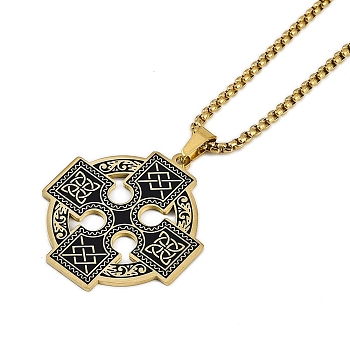 304 Stainless Steel Goth Knot Cross Pendant Box Chain Necklaces, Real 18K Gold Plated, 23.62 inch(60cm)