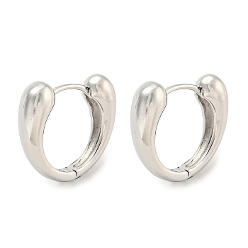 Brass Hoop Earrings, Real Platinum Plated, 15.5x4.5mm