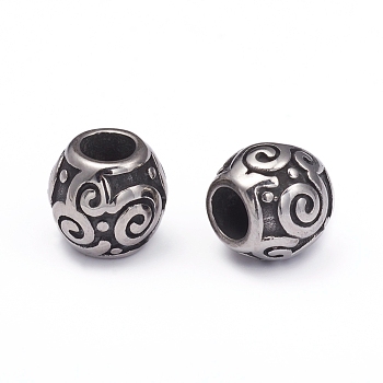 304 Stainless Steel European Beads, Large Hole Beads, Barrel, Antique Silver, 11.5x10.5mm, Hole: 5mm