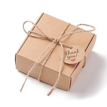35Pcs Kraft Paper Folding Boxes, Square with 35Pcs Round Dot Thank You Gift Tags, Tan, Box: 8.5x8.5x3.5cm