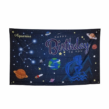 Constellation/Zodiac Sign Polyester Hanging Wall Tapestry, for Home Birthday Decoration, Blue, Aquarius, 180x114x0.21cm, Hole: 9.8mm