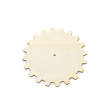 Gear Unfinish Wooden Pieces, for Crafts DIY Painting Supplies, Linen, 10x0.25cm, Hole: 3mm