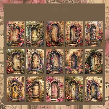 30Pcs 15 Styles Vintage Floral Scrapbook Paper Pads, Flower Plant Paper Sheets for DIY Album Scrapbook, Greeting Card, Background Paper, Hot Pink, 140x100x0.1mm, 2pcs/style