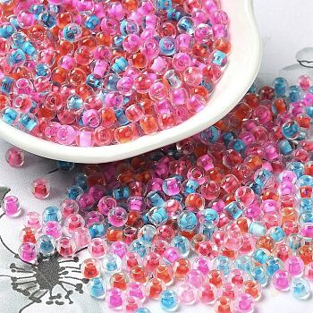 Transparent Glass Round Seed Beads, Inside Colours, Round, Fuchsia, 6/0, 4x3mm, Hole: 1.2mm, about 7258pcs/pound