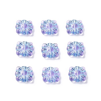 Plating Transparent Acrylic Beads, Metal Enlaced, Square with Flower Pattern, Medium Orchid, 9.5~10x10.5~11x3.5mm, Hole: 1.6mm, about 1990pcs/500g