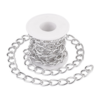 Aluminium Twisted Chains, Unwelded, with Spool, Silver, 18x13x2.5mm, 2m/roll