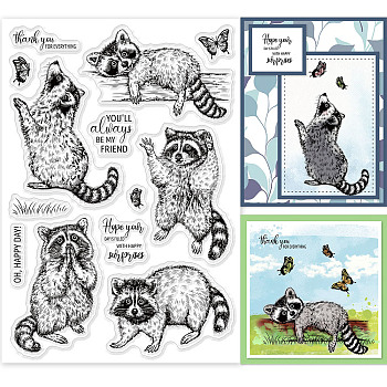 PVC Plastic Stamps, for DIY Scrapbooking, Photo Album Decorative, Cards Making, Stamp Sheets, Film Frame, Raccoon Pattern, 16x11x0.3cm