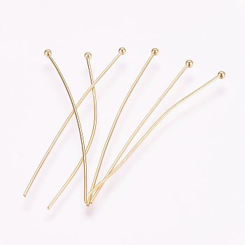 304 Stainless Steel Ball Head Pins, Real 18K Gold Plated, 50x0.5mm