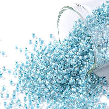 TOHO 11/0 Round Beads, Japanese Seed Beads, (792) Inside Color AB Crystal/Sky Blue Lined, 2.2mm, Hole: 0.8mm, about 5555pcs/50g