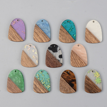 Resin & Walnut Wood Pendants, Teardrop, Mixed Style, Mixed Color, 28x20x3mm, Hole: 2mm