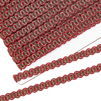 Braided Polyester Lace Trim, Garment Accessories, Red, 3/8 inch(10mm), about 16.40 Yards(15m)/Card