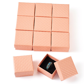 Rhombus Textured Cardboard Ring Gift Storage Boxes, Finger Ring Package Supplies, Square, Light Salmon, 5x5x3cm