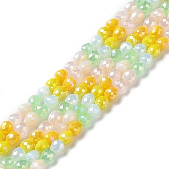 Electroplated Glass Beads Strands, Faceted Teardrop, Yellow, 4.5~5x4mm, Hole: 0.8mm, about 100pcs/strand, 18.31~18.70''(46.5~47.5cm)